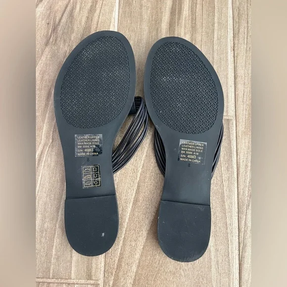 Tory Burch Navy Leather Multi-Strap Thong Sandals with Gold Logo - Picture 3 of 3